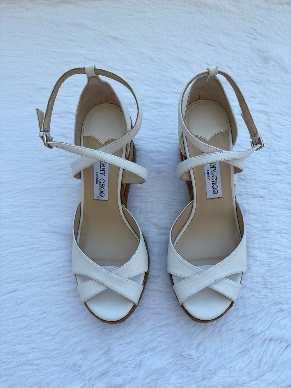 Jimmy Choo White Leather Alanah Cork
Wedge Ankle Strap Sandals - Picture 1 of 4